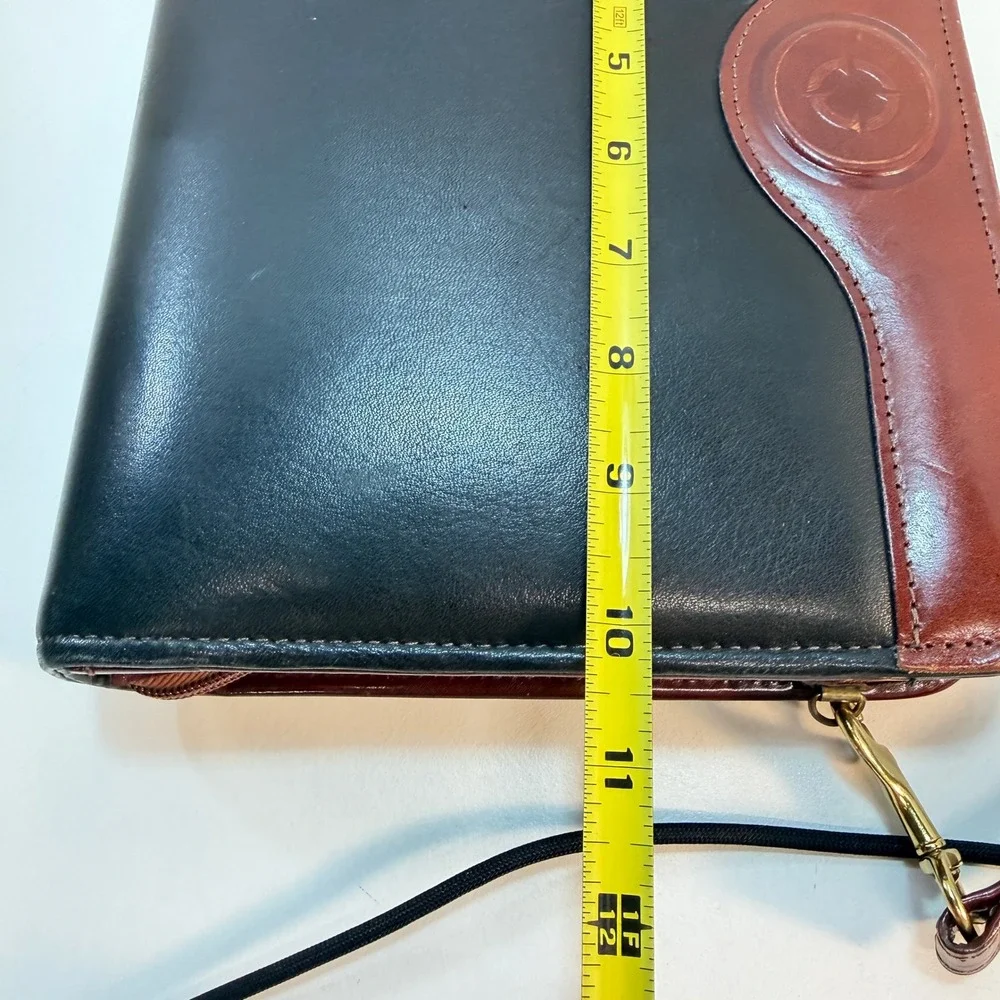 Franklin Covey Classic Planner Black Brown Leather Crossbody Organizer Strap VTG
